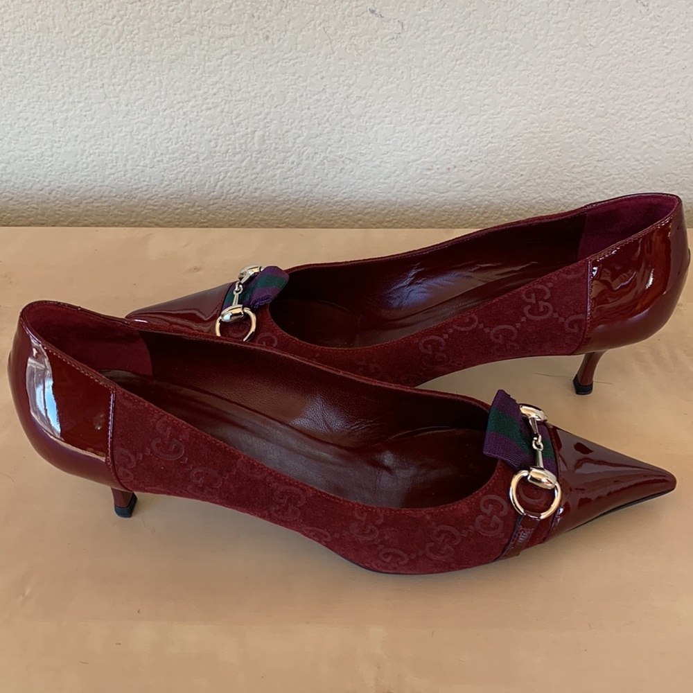 🎉 Gucci signature horsebit heels pumps patent leather & suede NIB